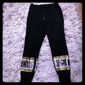 PINK Sweatpants with gold&black sequins
